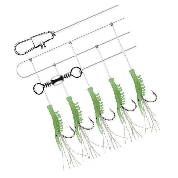 Glow Fishing Hooks Luminous Shrimp Shape Lure Fishing Equipment Green Rust Proof Bait Hooks 3Pack