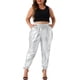 thumbnail image 2 of Pantalones jogger de mujer plus size Agnes Orinda, metálicos, brillantes, de cintura alta, elásticos, pantalones holográficos, sudadera 2X plateada, 2 of 6