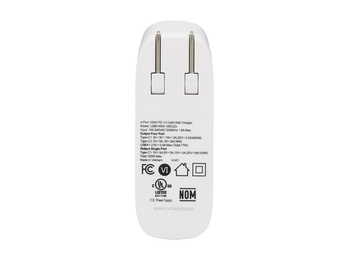 Tripp Lite USB C Wall Charger 4Port Compact 100W PD3.0 White U280W04100C2G