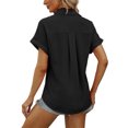 thumbnail image 2 of Women Summer Short Sleeve Shirt V Neck Button Up Top with Pockets, 2 of 4