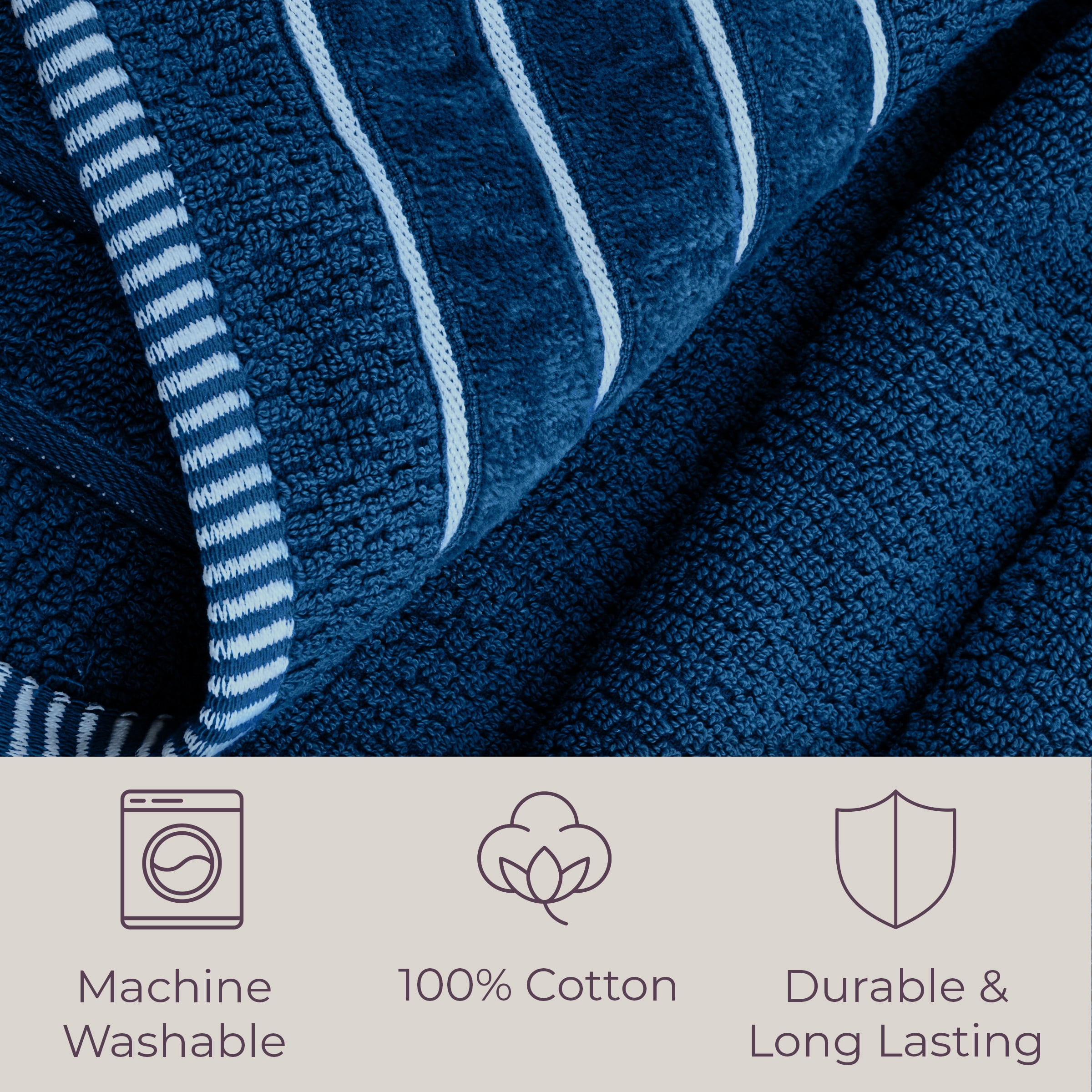 Lavish Home 6-Piece 100% Cotton Bathroom Towel Set with Rice Weave (Navy)