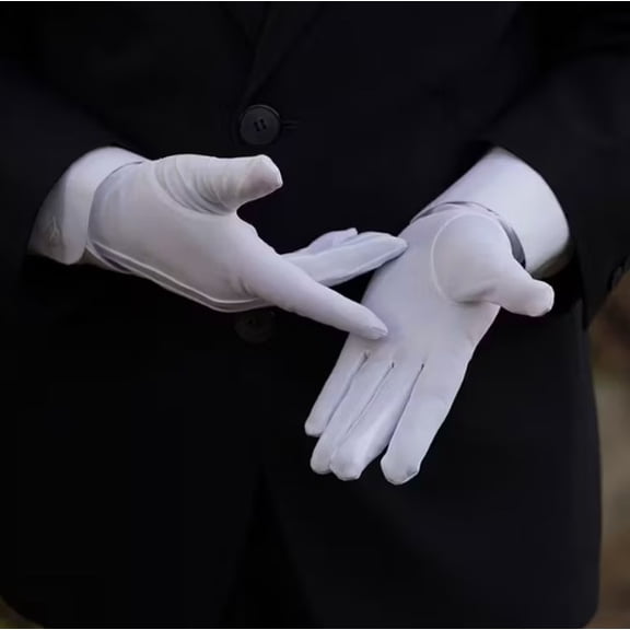 Men's White Formal Gloves - 2 Pairs Soft Polyester Tuxedo Gloves for Weddings and Special Occasions