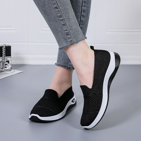 Summer Savings  Women s Large Casual Mesh Slip-Ons  Soft Sole  Breathable  Fashion Sneakers  Comfortable Daily Shoes  Lightweight  for Home/Office  Womens Plus Size Clothing | Black 37 | Sopatenor