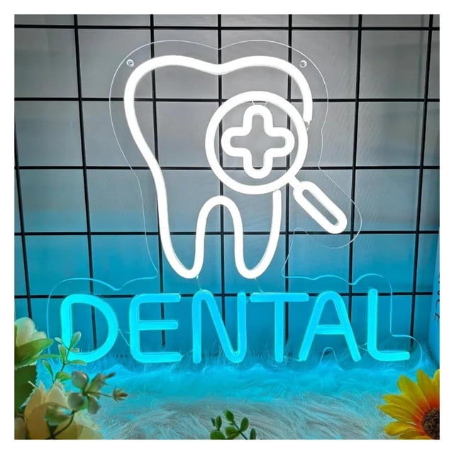 Letrero De Neón Dental Con Luz LED Regulable, Ideal Para Clínicas Dentales, Oficinas Y Negocios. Decoración De Pared. Lámpara Iluminada 37cmx32.5cm