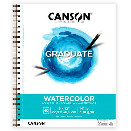 Canson Graduate Watercolor Paper Jumbo Pad, Heavyweight 141lb/300gsm, 40 Sheets, White, 9x12 in, Art Students & Teens