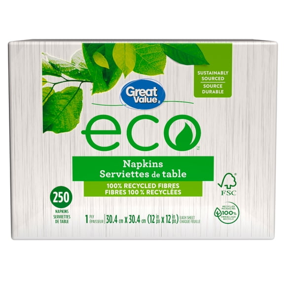 Great Value ECO, 250 serviettes de table blanches