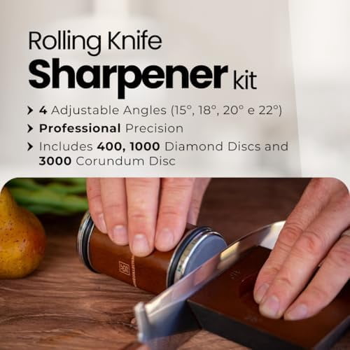 Rolling Knife Sharpener Kit – Manual Knife Sharpeners with Magnetic Holder – Kitchen Knives Sharpener with Diamond & Corundum Discs – 15°, 18°, 20° & 22°$$Home Decor, Kitchen, & Other