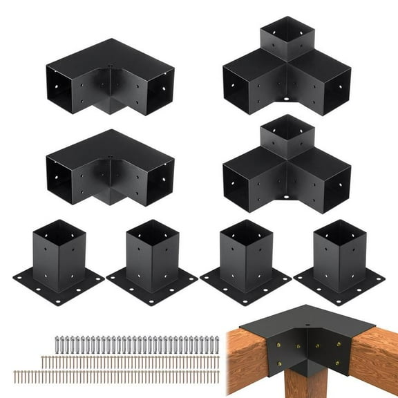 VEVOR Pergola Bracket Kit 4''x4'', 8pcs 3-Way Heavy Duty Corner Bracket Woodworks DIY Post Base Kit, Easy Installation Wooden Beams for Gazebos, Log Cabin Outdoor Pergola Hardware