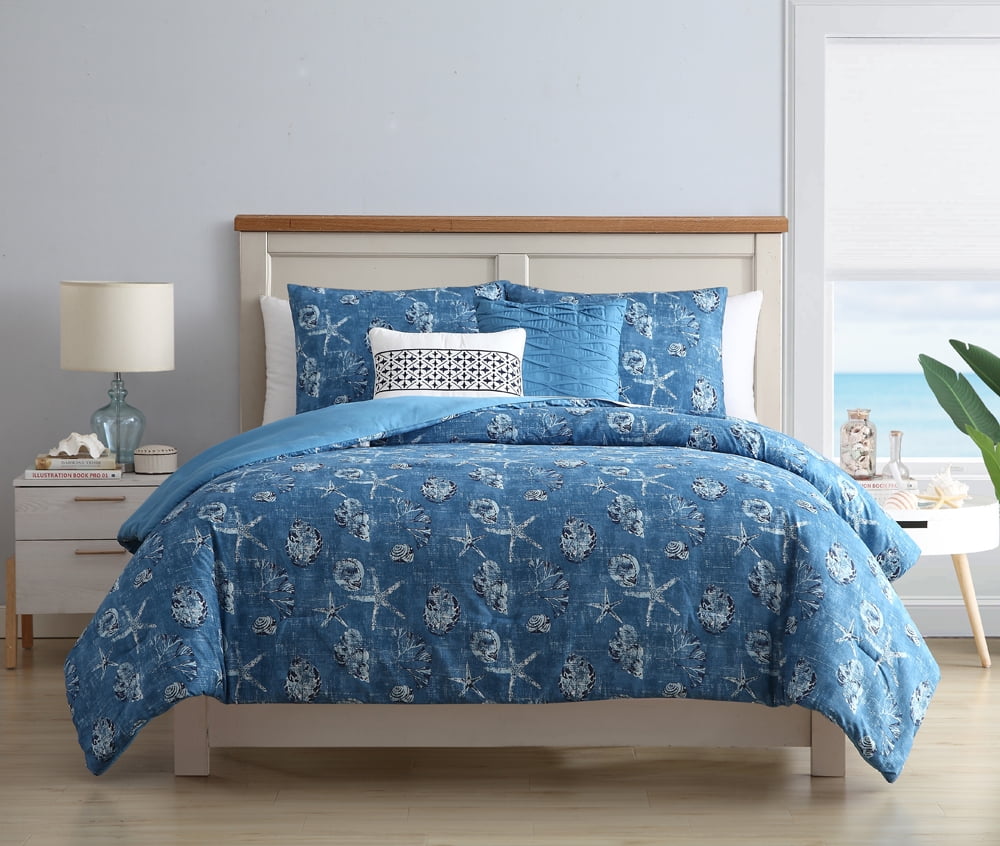 Vcny Home Coastal Denim Beach Comforter Set King Blue Walmart Com Walmart Com