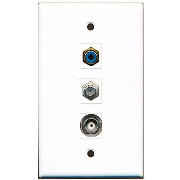 RiteAV - 1 Port RCA Blue and 1 Port Coax Cable TV- F-Type and 1 Port BNC Wall Plate