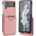 thumbnail image 2 of for Samsung Galaxy Z Flip 4 Case with Card Holder, [Retractable Hinge Cover] All-Round Protection Premium PU Leather Hard PC Back Cover with Ring Wallet Phone Case for Z Flip 4 2022 - Pink, 2 of 11