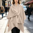 thumbnail image 2 of Fewfanhot Self Tie Fringe Wool Blend Poncho Cape, Open Front Warm Wrap Shawl Coat for Women Fall Winter, 2 of 7