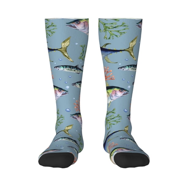 Fotbe Various Wild Sea Fish Calcetas Divertidas Estampadas para Hombre y Mujer, Calcetas de Algodón hasta la Rodilla para Caminar, Correr, Enfermería y Embarazo