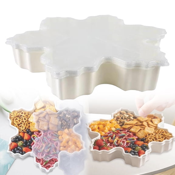 Vinoic Snowflake Design Serving Tray with Lid, Snack Cookie Candy Storage Box, Cute Holiday Christmas Party Food Container, Decorative Gift, Seasonal Home Decor, White