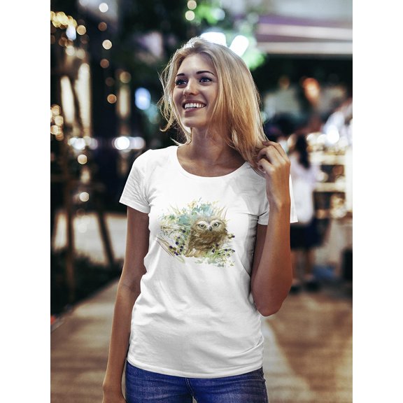 Watercolor Owl Forest Animals T-Shirt Women -Image by Shutterstock, Female XX-Large