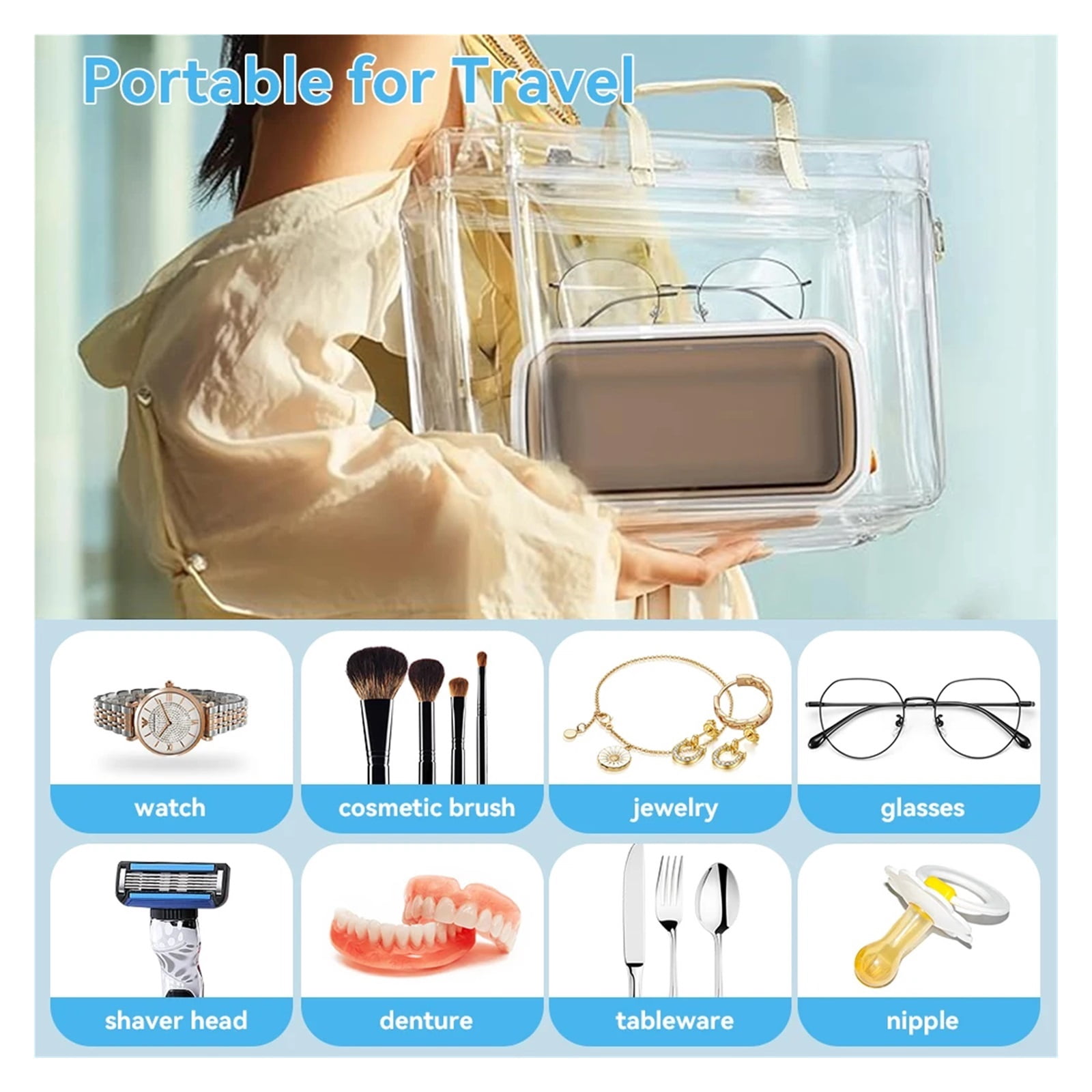 Ultrasonic Cleaning Machine 650ml High-frequency Vibration 360°All-Round Clean For Glasses Jewelry Professional Cleaner