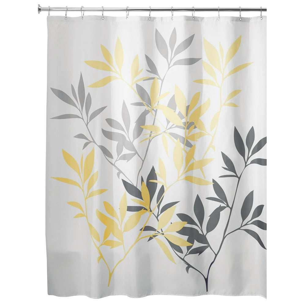 InterDesign Leaves Fabric Shower Curtain, Yellow and Gray, 72 x 72
