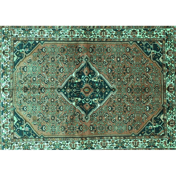 Ahgly Company Machine Washable Indoor Rectangle Persian Turquoise Blue Traditional Area Rugs, 6' x 9'