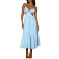 thumbnail image 1 of Kmbangi Robe Midi Cami d'Été pour Femmes Couleur Unie Bretelles Spaghetti V-Cou Coupe Plage Robe Fluide, 1 of 7