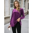 thumbnail image 2 of DARING DIVA Women's Velvet V Neck Long Sleeves Casual  Blouses XL Purple, 2 of 8