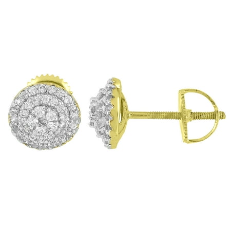 Diamond Screw Back Earrings 14k Gold Finish Earrings Cluster Set Halo Studs Simulated Diamonds Screw Back Studs 8mm ()