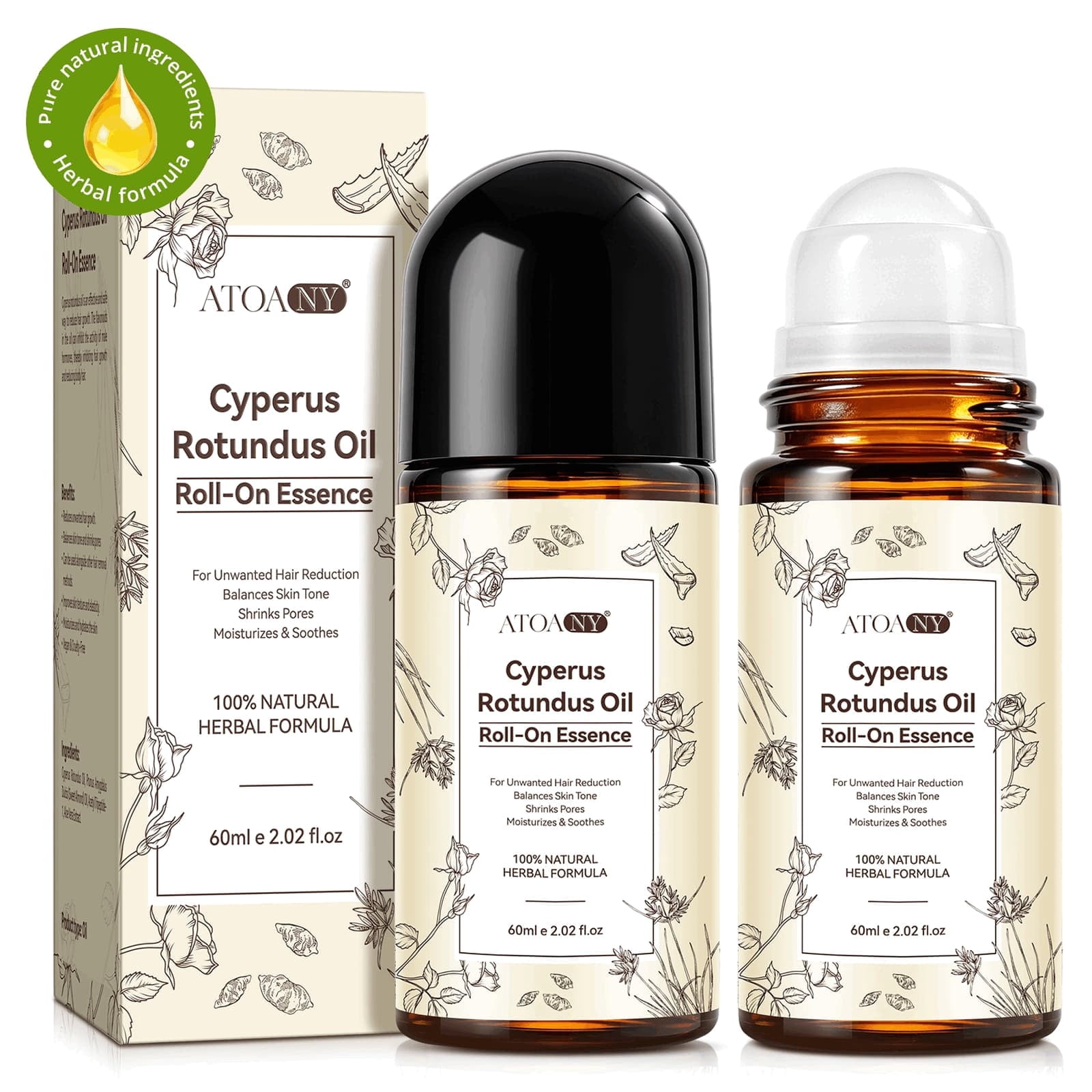 Cyperus Rotundus Oil, Cypress Rotundus Oil for Hair Removal, Helps Reduce Unwanted Hair Growth, All Skin Types - 2Pack