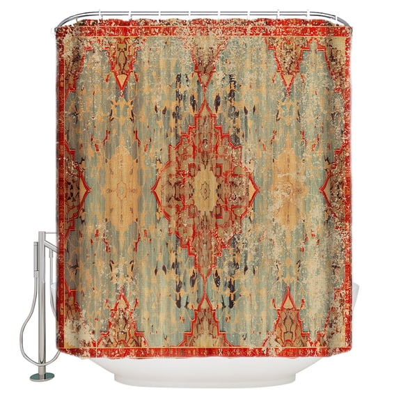 Hokiten Shower Curtain, Western Rustic, Fabric Shower Curtains for Bathroom, Vintage Shabby Chic Tribal Patterns Ethnic Bath Curtain Waterproof Bathtub Curtains with 12 Hooks, Long 72" x 84"