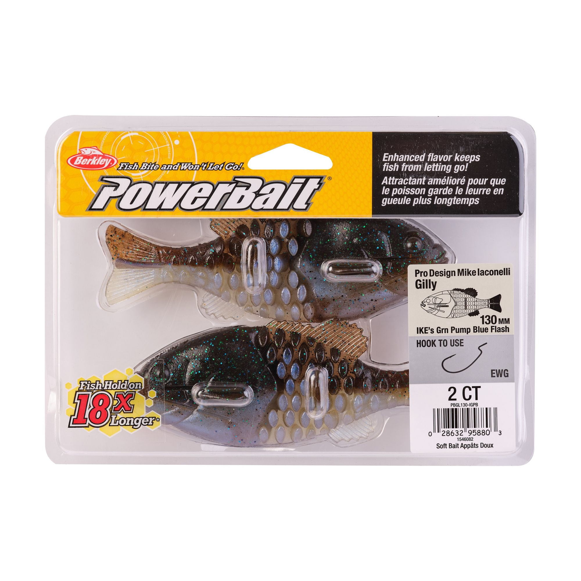 (3 pack) Berkley PowerBait® Gilly Soft Bait - IKE's Green Pumpkin Blue Flash