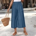 thumbnail image 2 of Women's Classic Loose Fit Wide Leg Culottes Trendy Elastic Waist Side Pocket Casual Summer Cropped Trousers Light Blue M, 2 of 9