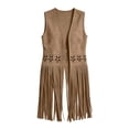 thumbnail image 3 of APEXFWDT Western Fringe Suede Vest for Women, Sleeveless Open Front Hollow Out Long Tassel Casual Waistcoat, 3 of 8
