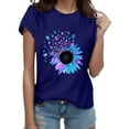 thumbnail image 1 of Gibobby Camisetas de verano para mujer Tops estampados O-cuello Mangas casuales Camiseta Blusa corta Mujer suelta Blusa de mujer(Azul,CH), 1 of 5