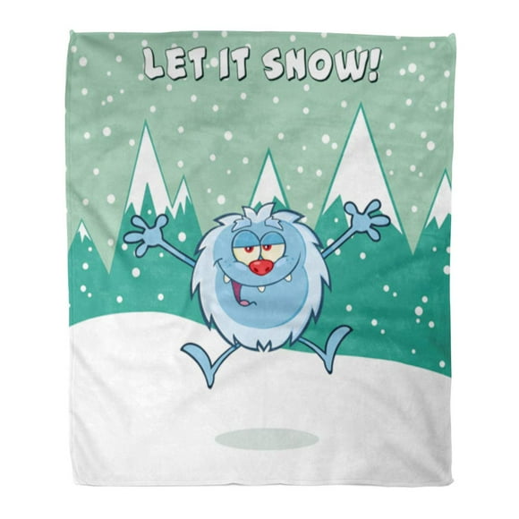 NUDECOR Throw Blanket 58x80 Inches Happy Little Yeti Cartoon Mascot Character Jumping Up Open Arms Raster Snow Warm Flannel Soft Blanket for Couch Sofa Bed