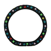 2 Pcs Cute Dog Cat Paw Print Steering Wheel Cover Non-Slip Breathable Fabric for Cars 14-15 Inch All Season Comfort Grip Men Women Auto Accessories Black