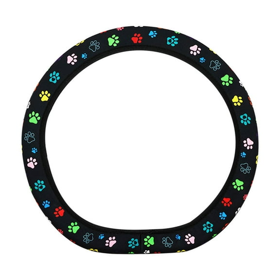 2 Pcs Cute Dog Cat Paw Print Steering Wheel Cover Non-Slip Breathable Fabric for Cars 14-15 Inch All Season Comfort Grip Men Women Auto Accessories Black