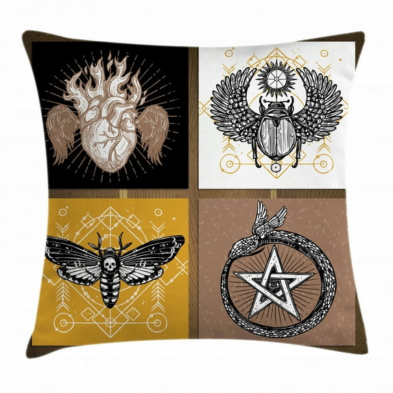 Occult Decor Throw Pillow Cushion Cover, Authentic Occult Themed Insects Print Forces of Nature and Mother Earth Boho Line, Decorative Square Accent Pillow Case, 20 X 20 Inches, Multi, by Ambesonne