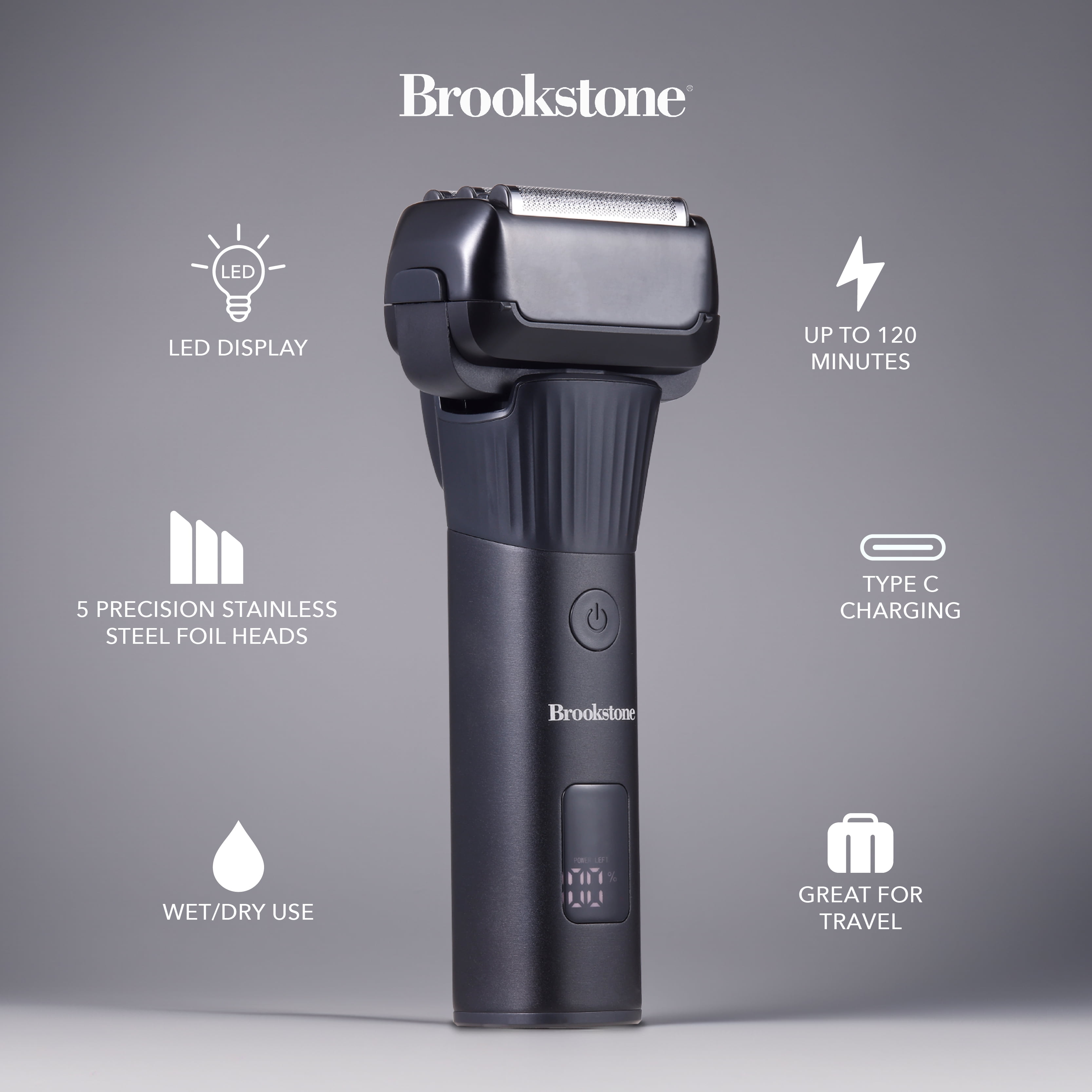 Brookstone Cordless Rechargeable Men's 5 Head Foil Electric Shaver,