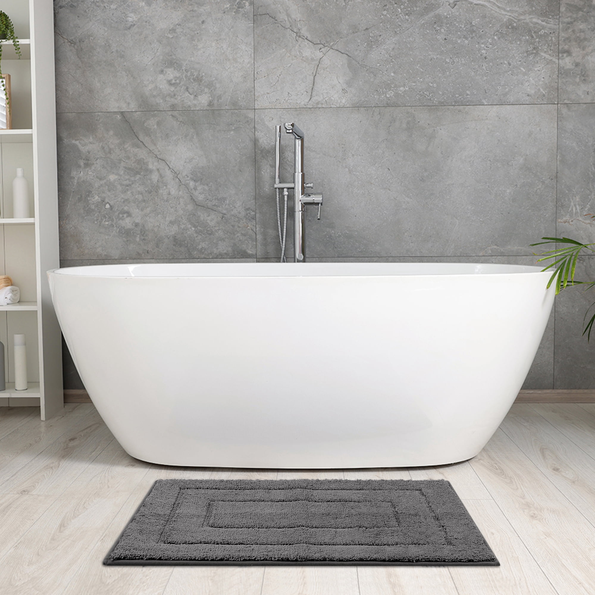 Unique Bargains Geometry Bathroom Rug Mat Soft Absorbent Non-Slip Comfortable Bath Rugs Dark Gray 16" x 24"