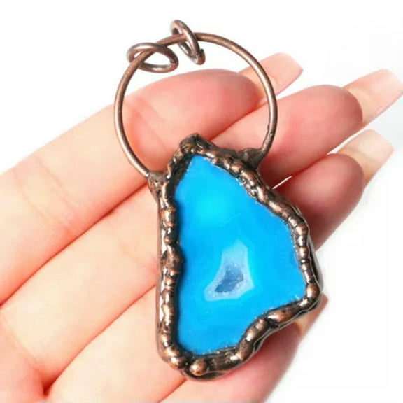HOOUN Natural Druzy Agate Geode Polished Quartz Crystal Pendant Healing Reiki Gift-Blue Agate（random shape）