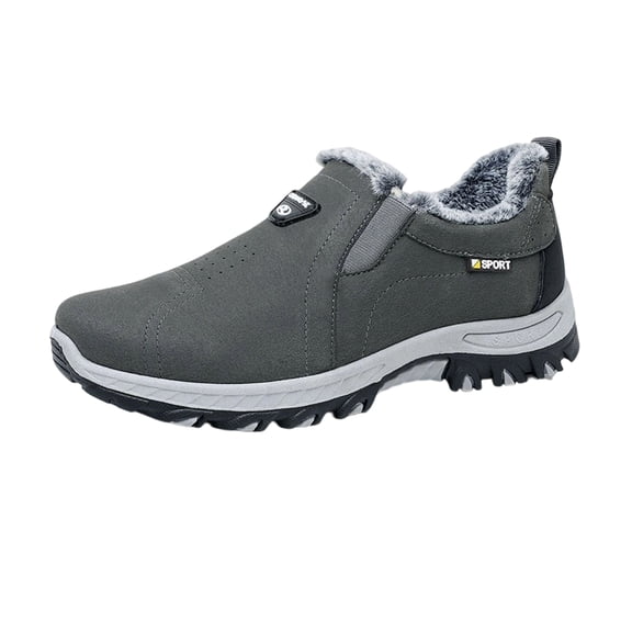 EKVAHL Men's Slip On Winter Boots, Orthopedic Hiking Booties Walking Shoes, Suede Fleece Lined Arch Support Deep Tread Outdoor Hiking Work Cold Weather Shoes Gray