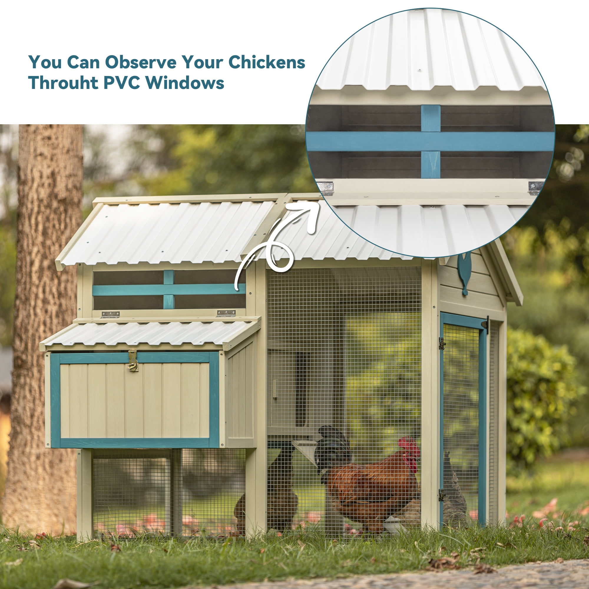 Pefilos 55" Outdoor Rabbit Hutches with PVC Roof, Hen House with Nesting Box for 6-8 Chickens Rabbit Cages for Removable Bottom, White Pefilos 55" Outdoor Rabbit Hutches with PVC Roof, Hen House with Nesting Box for 6-8 Chickens Rabbit Cages for Removable Bottom, White