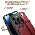 thumbnail image 3 of Feishell for iPhone 13 Pro Max Wallet Case with Card Credit Slot, Hand Wrist Strap Loop Holder Kickstand, Ring Holder PU Leather Camera Protection Shockproof Solid Color Cover, Red, 3 of 9