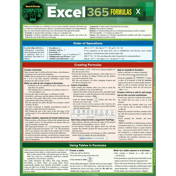 Microsoft Excel 365 Formulas : a QuickStudy Laminated Reference Guide (Edition 1) (Other)