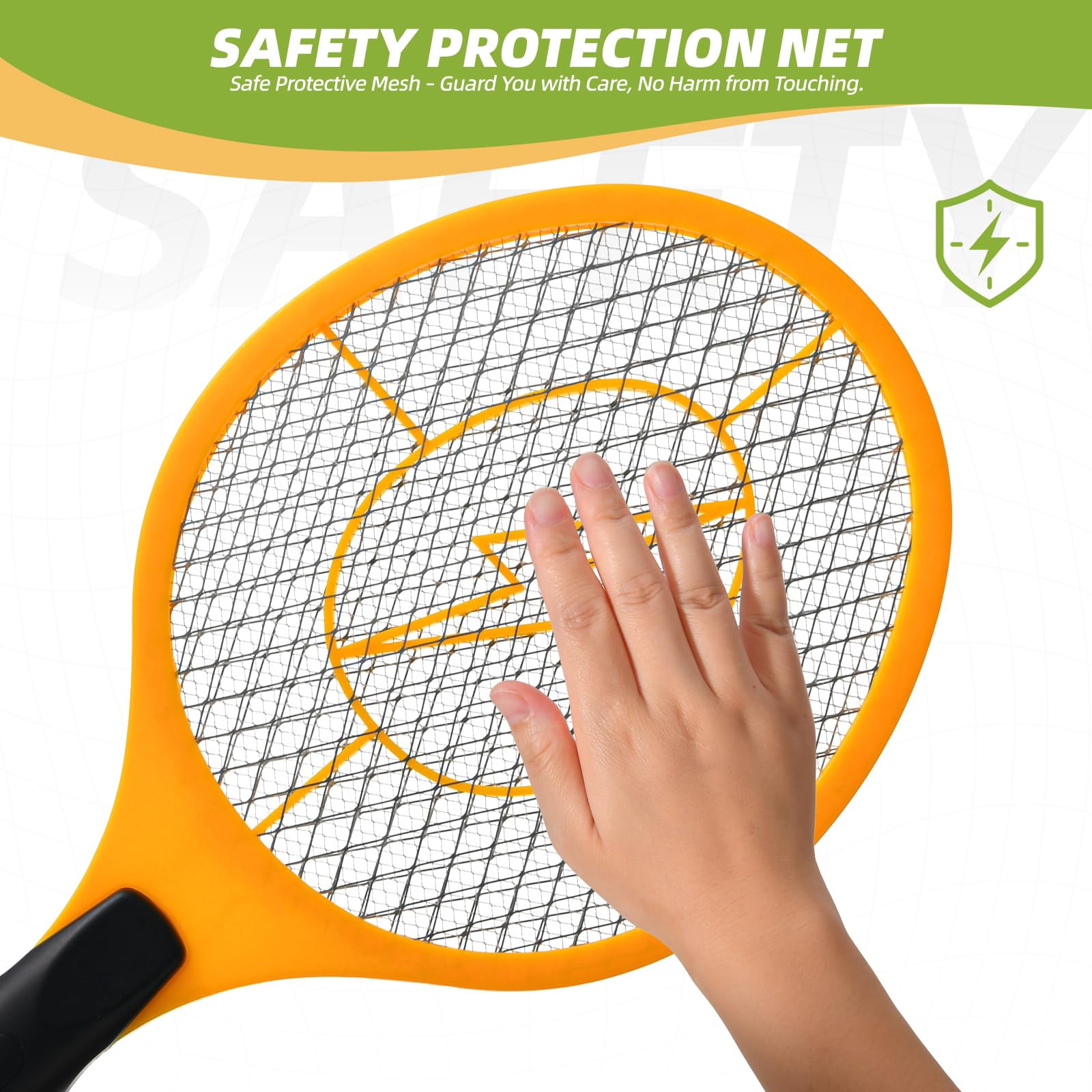 Indoor & Outdoor Triple-Layer Mesh Insect Killer Electric Zapper Swatter, Orange & Black, 3 Count