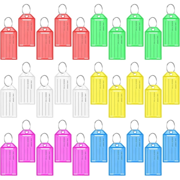 30 Pack Key Tags with Labels and Split Rings, Coloured Sturdy & Durable Plastic Key Fobs Easy to Read, Key Fobs Labels ID Keyring Tags for Luggage Pet Name Tags