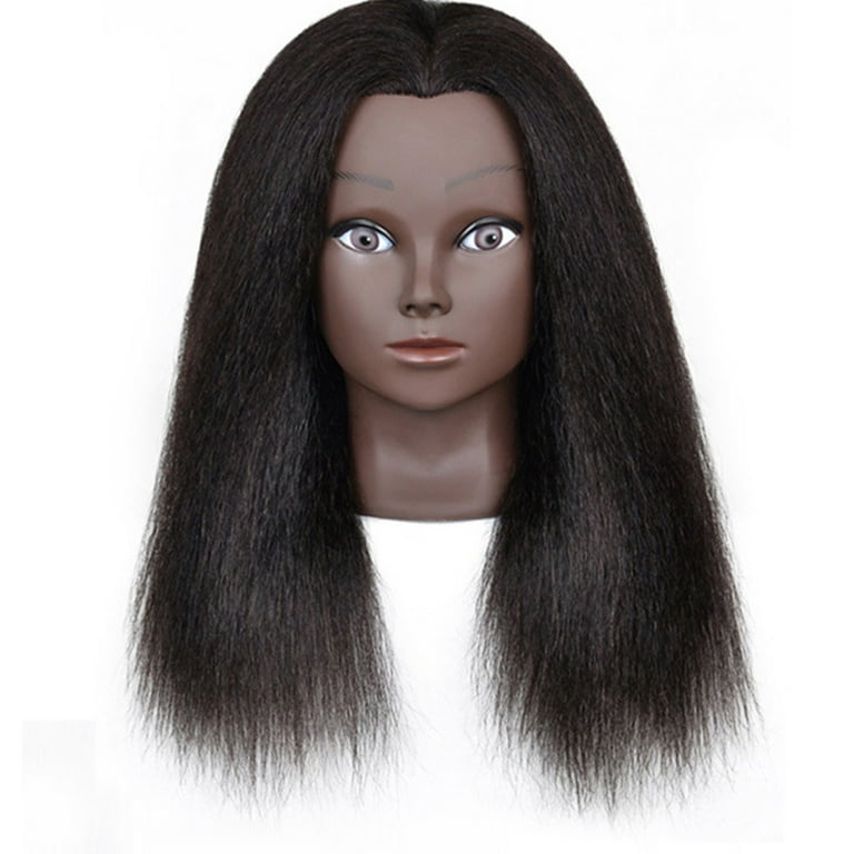 20-22 100% Human Hair Mannequin Head Training Head Cosmetology Manikin  Head Doll Head with Free Clamp (Black)
