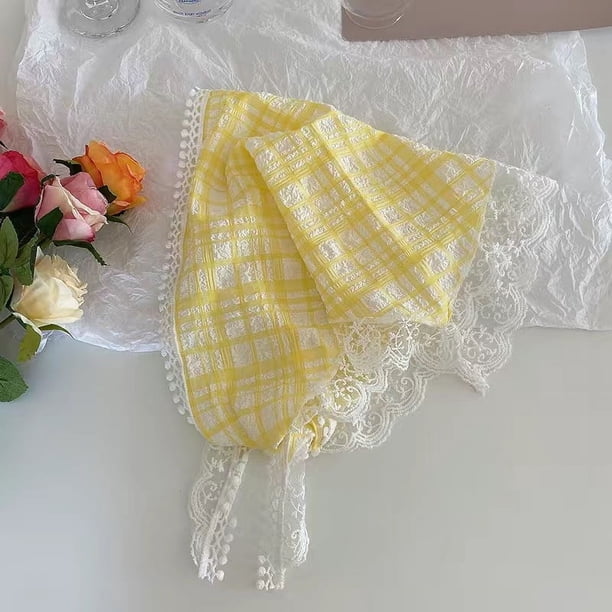 Zhuge Bufanda elegante, bufanda triangular, protector solar de verano con encaje, diadema fina y transpirable, diadema de estilo campestre (amarilla)