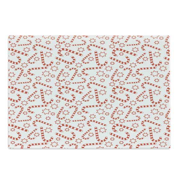 Candy Cane Cutting Board, Illustration of Xmas Themed Traditional Candies and Stars Seasonal, Decorative Tempered Glass Cutting and Serving Board, Large Size, Vermilion White, by Ambesonne