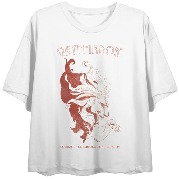 Harry Potter Gryffindor Traits Juniors White Boyfriend Crop T-shirt-XS