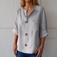 thumbnail image 2 of MIXUE Women Blouses Summer Solid Color V Neck Button Down Short Sleeve Loose Fit Casual Classic Womens Tops Daily-Wear,Gray,S, 2 of 4