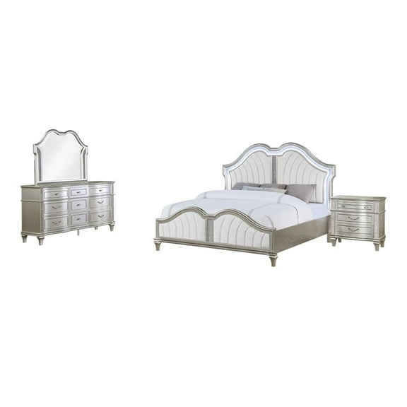 Coaster Company Evangeline 4-Piece Glam Wood King Platform Bed Ivory and Silver Oak